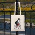 Boston Terrier Riding Bicycle Cute Bostie Biker Raglan Baseball Tee Canvas Tote Bag, Boston Terrier Riding Gifts, funny design