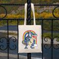 Boston Terrier Riding Dinosaur T-Rex Boys Kids Rainbow Canvas Tote Bag, Boston Terrier Riding Gifts, funny design