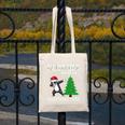 Boston Terrier Santa Hat Dabbing Around The Christmas Tree Canvas Tote Bag, Boston Terrier Christmas Gifts, funny design