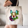 Boston Terrier In Red Day Of The Dead Sugar Skull Dog Canvas Tote Bag, novelty gifts, funny gifts