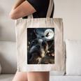 Boston Terrier Selfie Full Moon Flying Witch Halloween Dog Canvas Tote Bag, novelty gifts, funny gifts