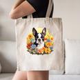 Cute Boston Terrier Spring Flower Garden Colorful Puppy Dog Canvas Tote Bag, novelty gifts, funny gifts