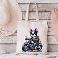 Biker Boston Terrier Dog Riding Motorbike Canvas Tote Bag, Boston Terrier Riding Tote Bags, gift for family, gift for coworker