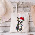 Boston Terrier Christmas Santa Hat Tree Lights Pajama Canvas Tote Bag, Boston Terrier Christmas Tote Bags, gift for family, gift for coworker