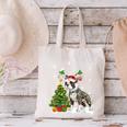 Boston Terrier Christmas Tree Lights Santa Hat Canvas Tote Bag, Boston Terrier Christmas Tote Bags, gift for family, gift for coworker