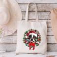 Boston Terrier Christmas Wreath Decoration Xmas Pajamas Canvas Tote Bag, Boston Terrier Christmas Tote Bags, gift for family, gift for coworker