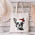 Boston Terrier Santa Claus Hat Merry Christmas Dog X-Mas Canvas Tote Bag, Boston Terrier Christmas Tote Bags, gift for family, gift for coworker