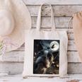 Boston Terrier Selfie Full Moon Flying Witch Halloween Dog Canvas Tote Bag, Boston Terrier Halloween Tote Bags, gift for family, gift for coworker