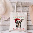 Boston Terrier Ugly Christmas Sweater Xmas For Adults Kids Canvas Tote Bag, Boston Terrier Christmas Tote Bags, gift for family, gift for coworker