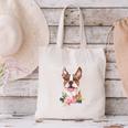 Brown Boston Terrier With Flowers And Feathers Canvas Tote Bag, gift for family, gift for coworker