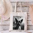 Dog Mom Dad Alien Selfie Boston Terrier UFO For Men Women Canvas Tote Bag, Boston Terrier Mom Tote Bags, Boston Terrier Dad Tote Bags, gift for family, gift for coworker
