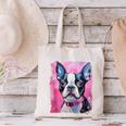 Dog Pink Boston Terrier Canvas Tote Bag, gift for family, gift for coworker