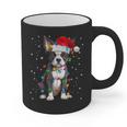 Boston Terrier Christmas Santa Hat Tree Lights Pajama Graphic Print Coffee Mug, Boston Terrier Christmas Gifts, trending gift