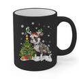 Boston Terrier Christmas Tree Lights Santa Hat Graphic Print Coffee Mug, Boston Terrier Christmas Gifts, trending gift