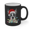Boston Terrier Dog Santa Christmas Tree Lights Xmas Graphic Print Coffee Mug, Boston Terrier Christmas Gifts, trending gift