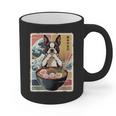 Boston Terrier Ramen Noodles Japanese Art Retro Ocean Waves Graphic Print Coffee Mug, trending gift