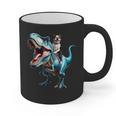 Boston Terrier Riding T-Rex Dinosaur Dog Lover Graphic Print Coffee Mug, Boston Terrier Riding Gifts, trending gift