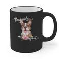 Brown Boston Terrier With Flowers And Feathers Graphic Print Coffee Mug, trending gift