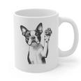 Boston Terrier Dog Raising Paw Idea Men Women Graphic Print Coffee Mug, trending gift