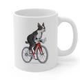 Boston Terrier Riding Bicycle Cute Bostie Biker Raglan Baseball Tee Graphic Print Coffee Mug, Boston Terrier Riding Gifts, trending gift