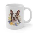 Floral Boston Terrier Graphic Print Coffee Mug, trending gift