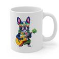 Hawaiian Boston Terrier & Pineapple Ukulele Summer Vacation Graphic Print Coffee Mug, trending gift