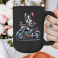 Biker Boston Terrier Dog Riding Motorbike Graphic Print Coffee Mug, Boston Terrier Riding Gifts, funny design
