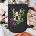 Boston Terrier In Day Of The Dead Sugar Skull Dog Graphic Print Coffee Mug, funny design