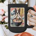 Boston Terrier Ramen Noodles Japanese Art Retro Ocean Waves Graphic Print Coffee Mug, funny design