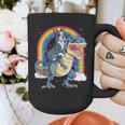Boston Terrier Riding Dinosaur T-Rex Boys Kids Rainbow Graphic Print Coffee Mug, Boston Terrier Riding Gifts, funny design