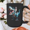 Boston Terrier Riding T-Rex Dinosaur Dog Lover Graphic Print Coffee Mug, Boston Terrier Riding Gifts, funny design