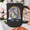 Boston Terrier Unicorn Riding Dinosaur T-Rex Girls Rainbow Graphic Print Coffee Mug, Boston Terrier Riding Gifts, funny design