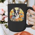 Cute Boston Terrier Spring Flower Garden Colorful Puppy Dog Graphic Print Coffee Mug, funny design