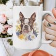 Floral Boston Terrier Graphic Print Coffee Mug, funny design