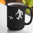 Bigfoot Walking With Bull Terrier Dog Graphic Print Coffee Mug, funny gift