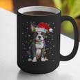 Boston Terrier Christmas Santa Hat Tree Lights Pajama Graphic Print Coffee Mug, Boston Terrier Christmas Mugs, funny gift