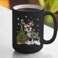 Boston Terrier Christmas Tree Lights Santa Hat Graphic Print Coffee Mug, Boston Terrier Christmas Mugs, funny gift