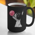 Boston Terrier Dog Blowing Chewing Bubble Gum Pink Graphic Print Coffee Mug, funny gift