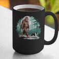 Whimsical Forest Adventures Sasquatch Bigfoot Walking Boston Terrier Dog Lovers Graphic Print Coffee Mug, funny gift