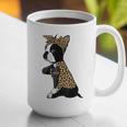Boston Terrier Lover I Love Mom Tattoo Leopard Graphic Print Coffee Mug, Boston Terrier Mom Mugs, funny gift