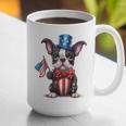 Boston Terrier Puppy Dog Holds His American Flag 4th Of July Graphic Print Coffee Mug, American Boston Terrier Mugs, Boston Terrier 4th Of July Mugs, funny gift
