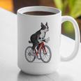 Boston Terrier Riding Bicycle Cute Bostie Biker Raglan Baseball Tee Graphic Print Coffee Mug, Boston Terrier Riding Mugs, funny gift