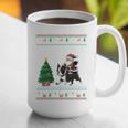 Ugly Christmas Tree Lights Xmas Santa Riding Boston Terrier Graphic Print Coffee Mug, Boston Terrier Christmas Mugs, Boston Terrier Riding Mugs, funny gift