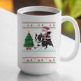 Xmas Tree Lighting Santa Riding Boston Terrier Christmas Graphic Print Coffee Mug, Boston Terrier Christmas Mugs, Boston Terrier Riding Mugs, funny gift