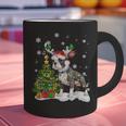 Boston Terrier Christmas Tree Lights Santa Hat Graphic Print Coffee Mug, Boston Terrier Christmas Mugs, gift for family, gift for coworker