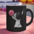 Boston Terrier Dog Blowing Chewing Bubble Gum Pink Graphic Print Coffee Mug, gift for family, gift for coworker