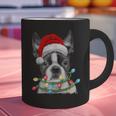 Boston Terrier Dog Santa Christmas Tree Lights Xmas Graphic Print Coffee Mug, Boston Terrier Christmas Mugs, gift for family, gift for coworker