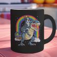Boston Terrier Riding Dinosaur T-Rex Boys Kids Rainbow Graphic Print Coffee Mug, Boston Terrier Riding Mugs, gift for family, gift for coworker