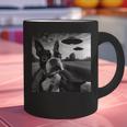 Boston Terrier Graphic Selfie With UFOs Weird Aliens Graphic Print Coffee Mug, gift for family, gift for coworker