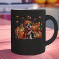 Boston Terrier Thanksgiving Leopard Pumpkins Fall Leaves Graphic Print Coffee Mug, Boston Terrier Thanksgiving Mugs, gift for family, gift for coworker